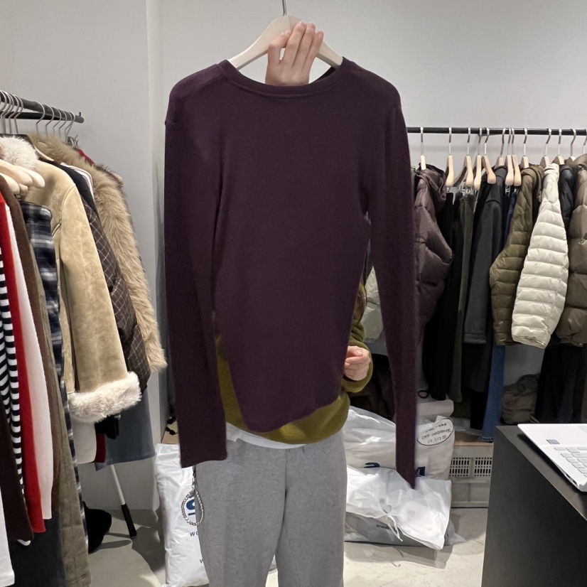 PLATE韓國代購㊣女裝新品推薦熱賣25秋冬人氣時尚長袖T恤褶皺PLATE長袖T恤圖色4