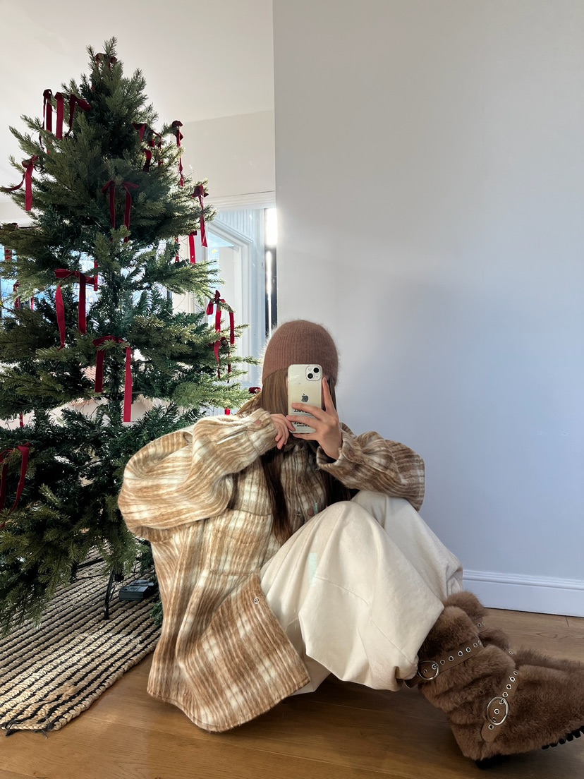 LOVE PULL東大門㊣實拍女裝新款熱賣25秋冬襯衫蕾絲衫羊駝格子LOVE PULL襯衫/蕾絲衫