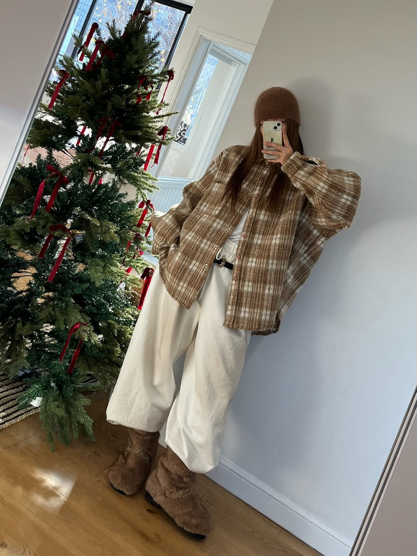 LOVE PULL東大門㊣實拍女裝新款熱賣25秋冬襯衫蕾絲衫羊駝格子LOVE PULL襯衫/蕾絲衫