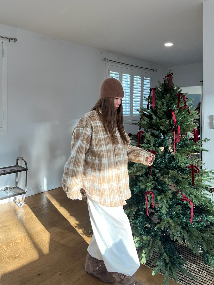 LOVE PULL東大門㊣實拍女裝新款熱賣25秋冬襯衫蕾絲衫羊駝格子LOVE PULL襯衫/蕾絲衫