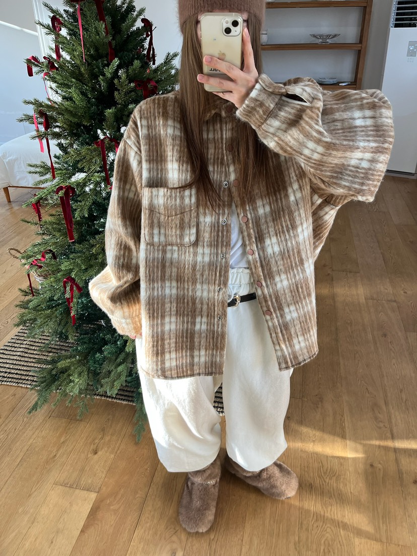 LOVE PULL東大門㊣實拍女裝新款熱賣25秋冬襯衫蕾絲衫羊駝格子LOVE PULL襯衫/蕾絲衫圖色1