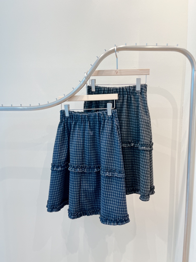 OVE東大門㊣直郵女裝新款人氣25秋冬推薦休閑半身裙中短裙格子OVE半身裙/中短裙