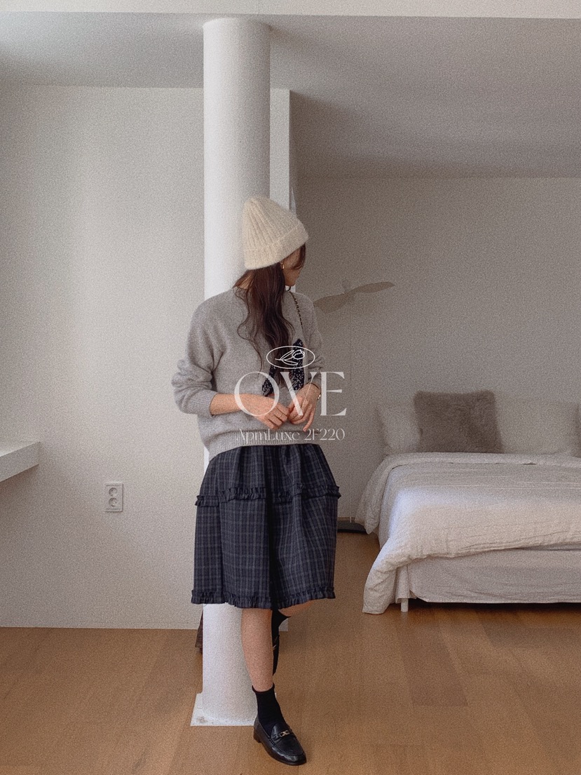 OVE東大門㊣直郵女裝新款人氣25秋冬推薦休閑半身裙中短裙格子OVE半身裙/中短裙