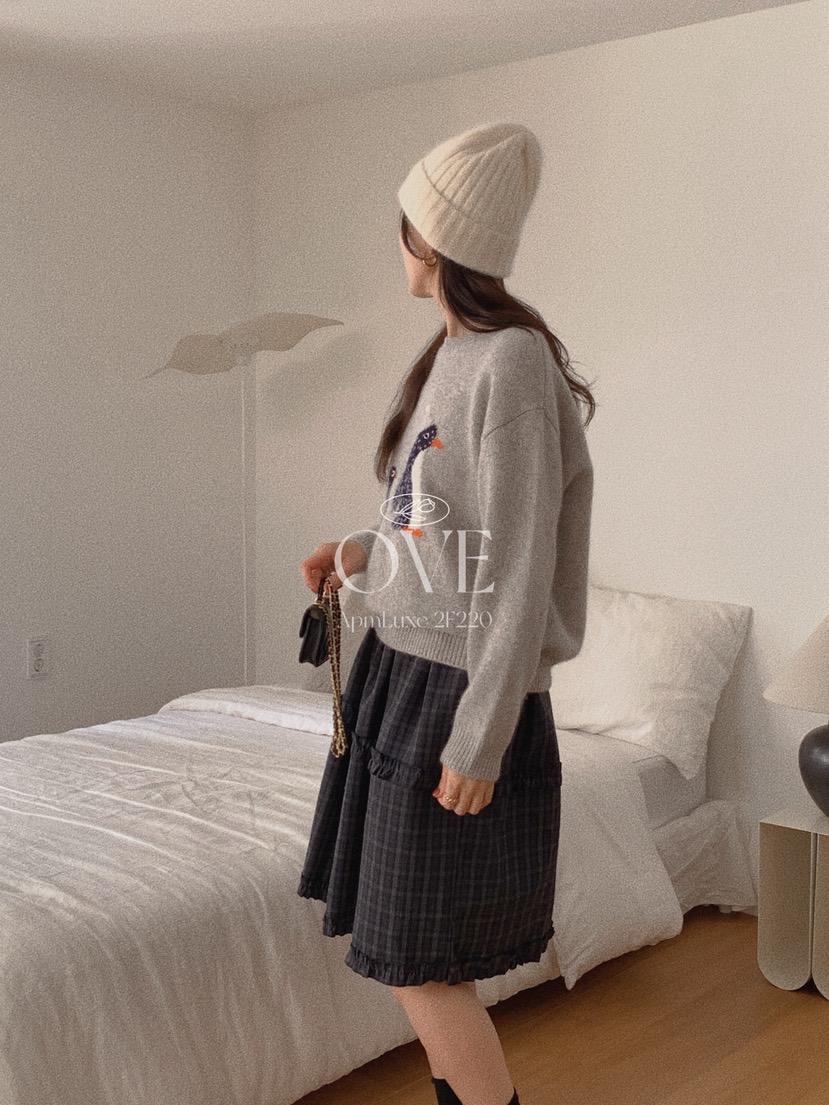 OVE東大門㊣直郵女裝新款人氣25秋冬推薦休閑半身裙中短裙格子OVE半身裙/中短裙