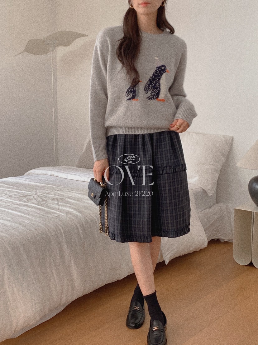 OVE東大門㊣直郵女裝新款人氣25秋冬推薦休閑半身裙中短裙格子OVE半身裙/中短裙