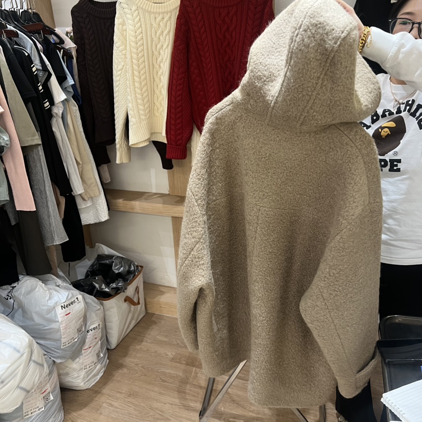 NEVER.1東大門㊣實拍女裝新品真品職業中長款大衣羊毛混紡NEVER.1中長款大衣