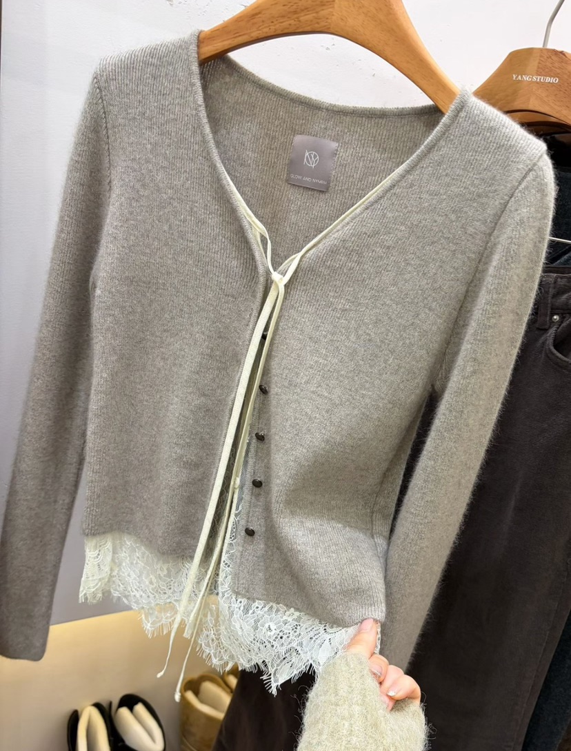 GLOW AND NYMPH韓國代購㊣女裝新品休閑人氣真品針織衫蕾絲GLOW AND NYMPH針織衫圖色1