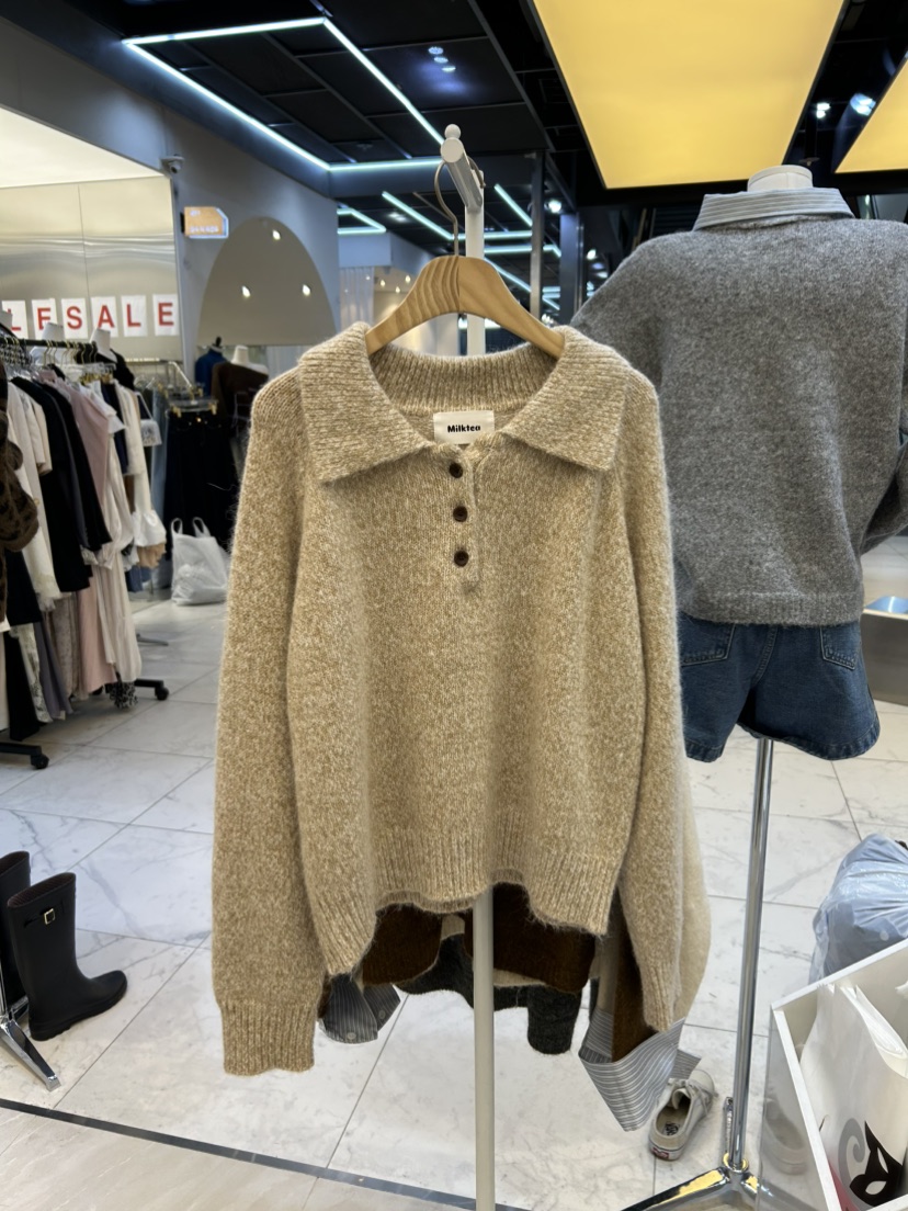 MILK TEA東大門㊣實拍女士新品推薦真品人氣休閑針織衫紐扣MILK TEA針織衫圖色1