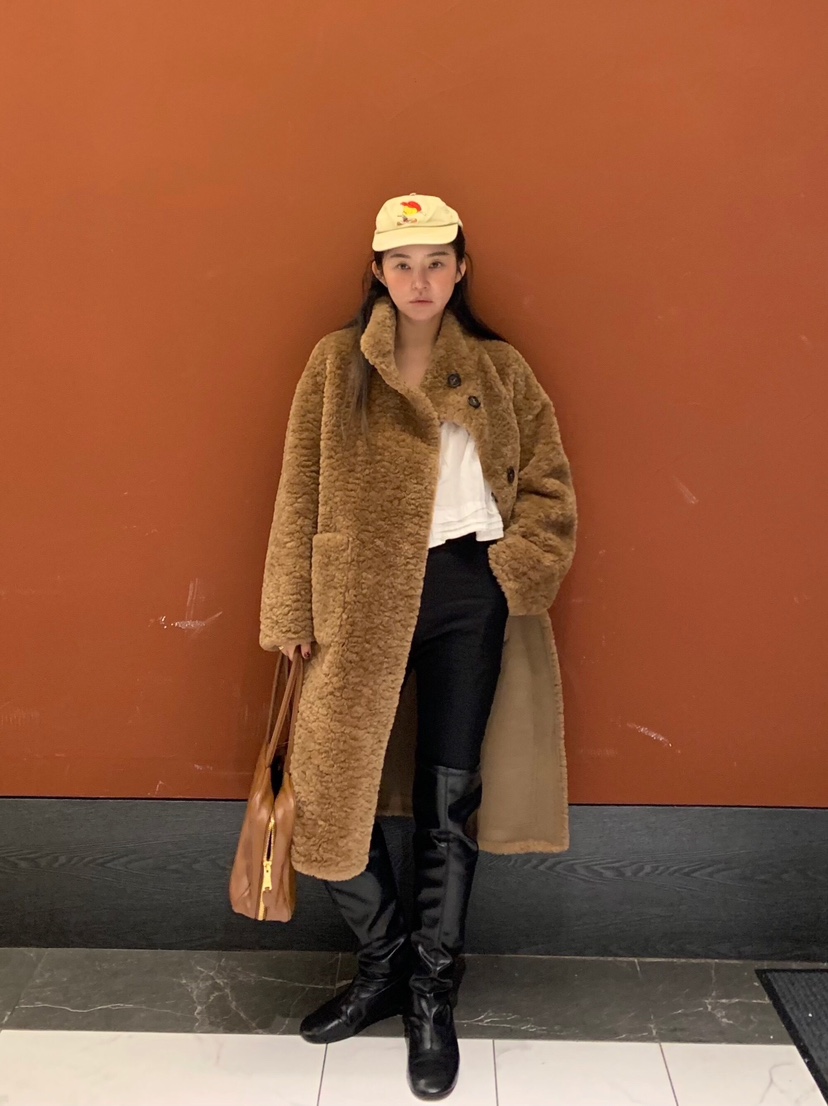 LIKEVAM東大門㊣代購女士新品真品時尚人氣職業中長款大衣羊皮LIKEVAM中長款大衣