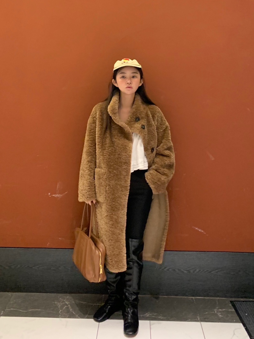 LIKEVAM東大門㊣代購女士新品真品時尚人氣職業中長款大衣羊皮LIKEVAM中長款大衣