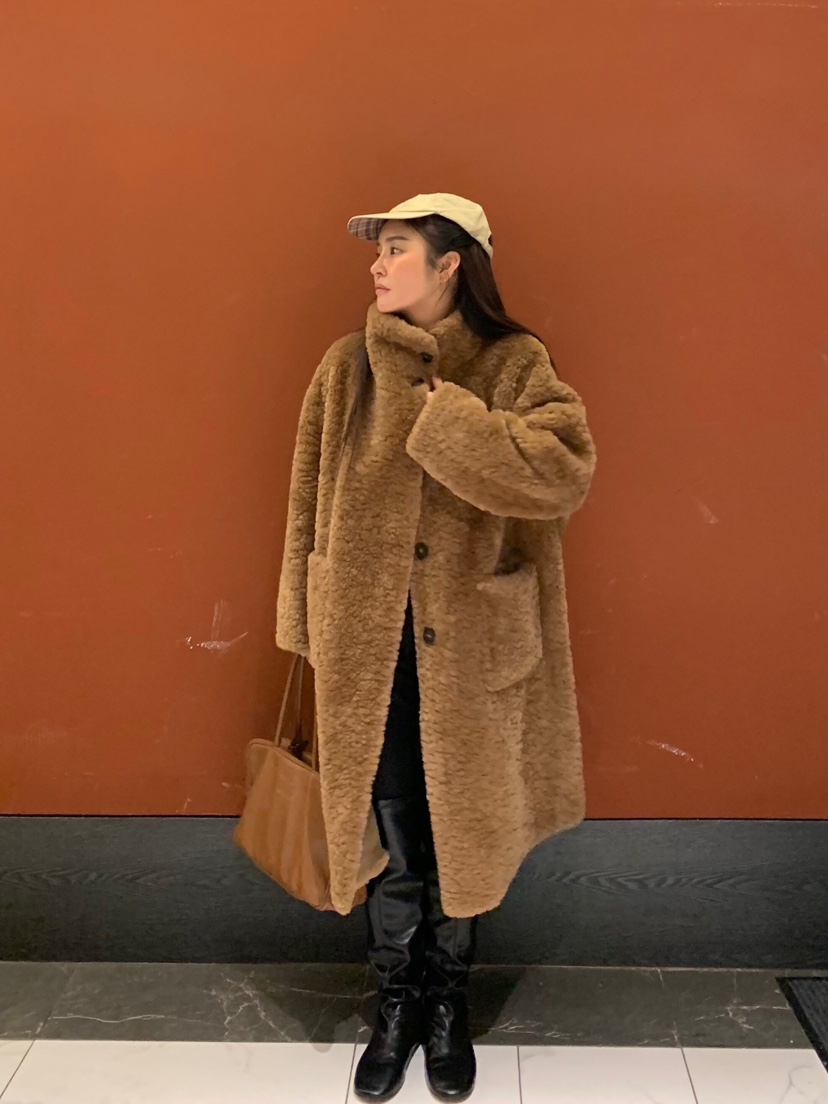 LIKEVAM東大門㊣代購女士新品真品時尚人氣職業中長款大衣羊皮LIKEVAM中長款大衣