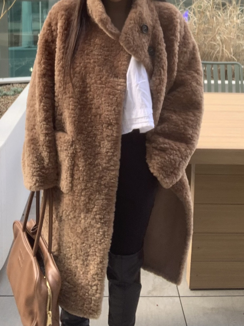 LIKEVAM東大門㊣代購女士新品真品時尚人氣職業中長款大衣羊皮LIKEVAM中長款大衣