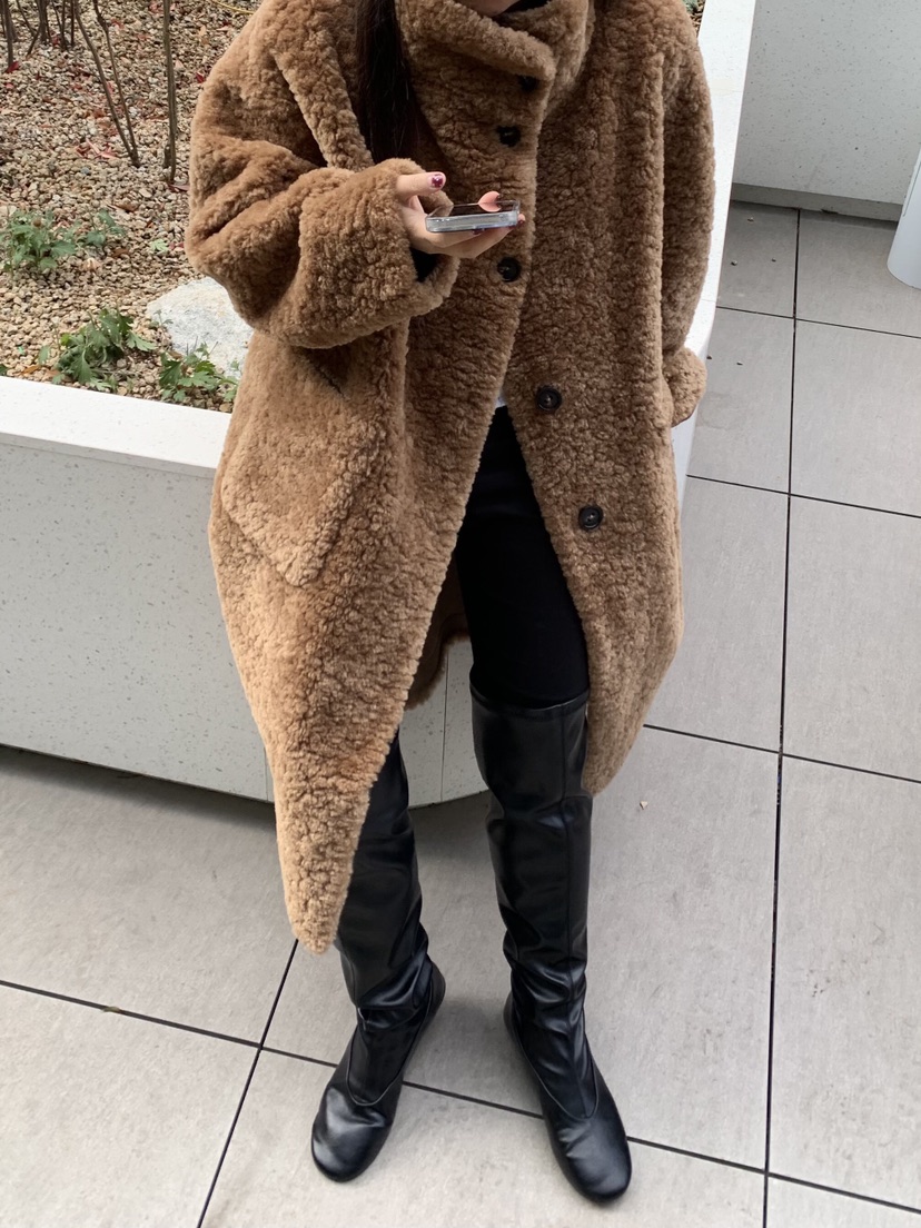 LIKEVAM東大門㊣代購女士新品真品時尚人氣職業中長款大衣羊皮LIKEVAM中長款大衣