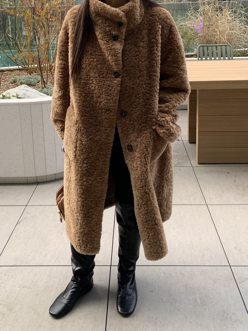 LIKEVAM東大門㊣代購女士新品真品時尚人氣職業中長款大衣羊皮LIKEVAM中長款大衣