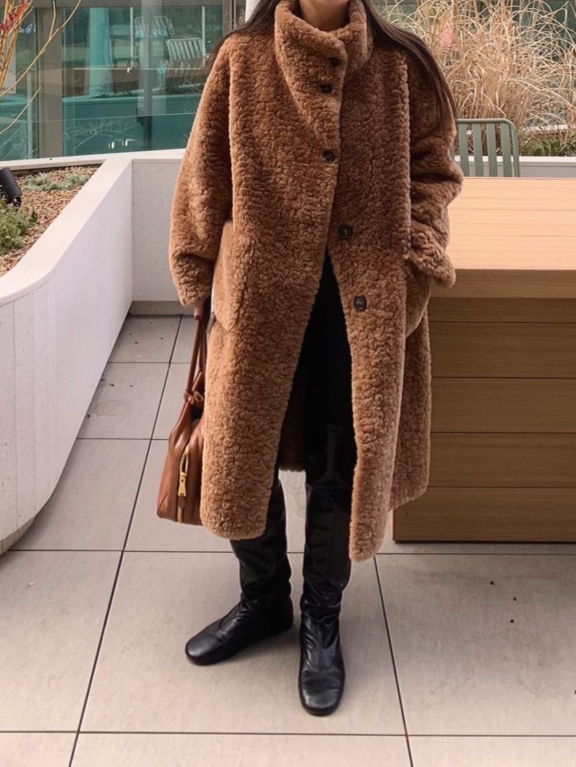 LIKEVAM東大門㊣代購女士新品真品時尚人氣職業中長款大衣羊皮LIKEVAM中長款大衣