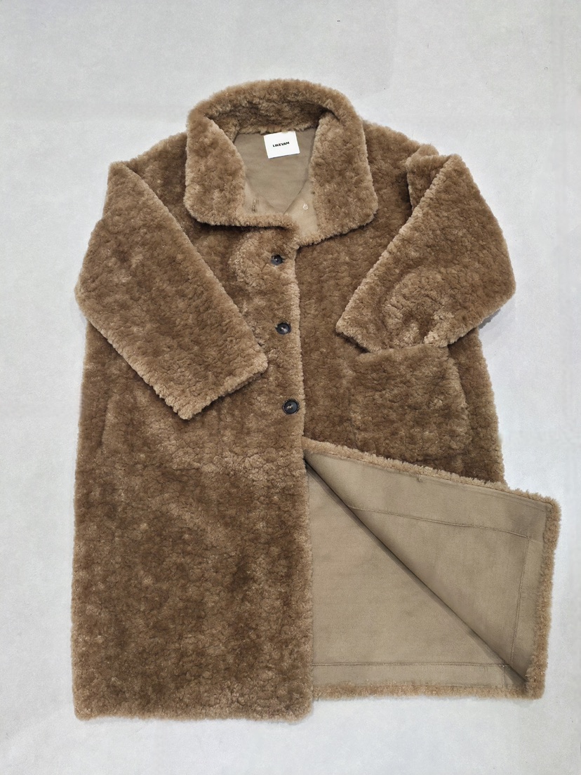 LIKEVAM東大門㊣代購女士新品真品時尚人氣職業中長款大衣羊皮LIKEVAM中長款大衣圖色1