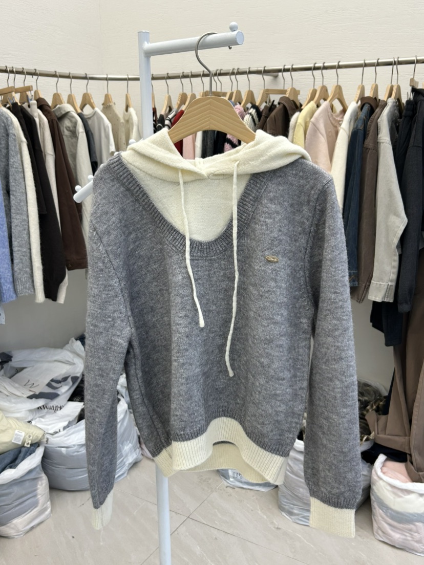 MILK TEA東大門㊣代購女士新品人氣職業時尚真品針織衫連帽衫MILK TEA針織衫圖色1