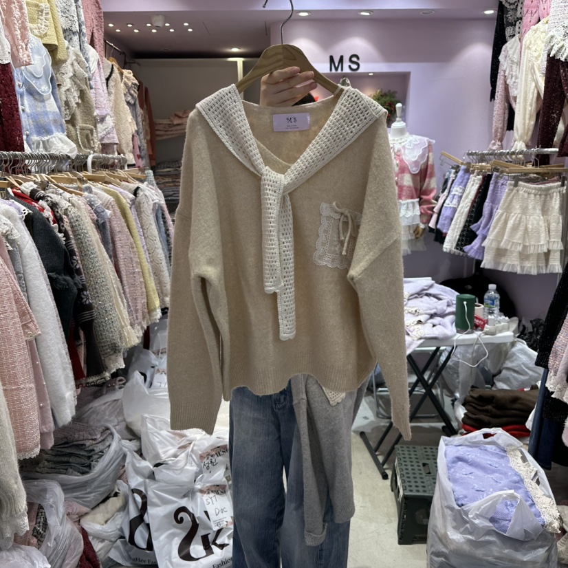 MS東大門㊣代購女裝新款人氣真品25秋冬推薦休閑熱賣毛衣披肩MS毛衣圖色2