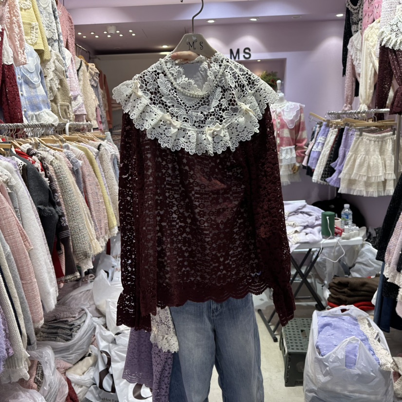 MS東大門㊣實拍女裝新款推薦時尚真品人氣熱賣25秋冬襯衫蕾絲衫MS襯衫/蕾絲衫圖色2