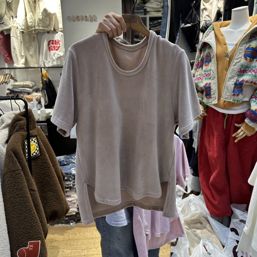 YESFREE東大門㊣實拍女士新品25秋冬真品人氣熱賣T恤天鵝絨YESFREET恤圖色2