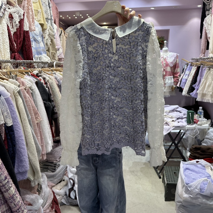 MS東大門㊣實拍女裝新品職業推薦25秋冬人氣休閑襯衫蕾絲衫MS襯衫/蕾絲衫