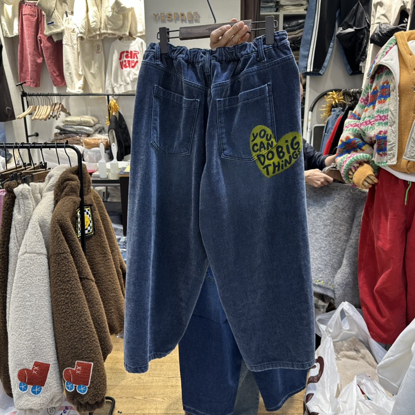 YESFREE東大門㊣直郵女士新品時尚休閑推薦牛仔褲天鵝絨加絨YESFREE牛仔褲