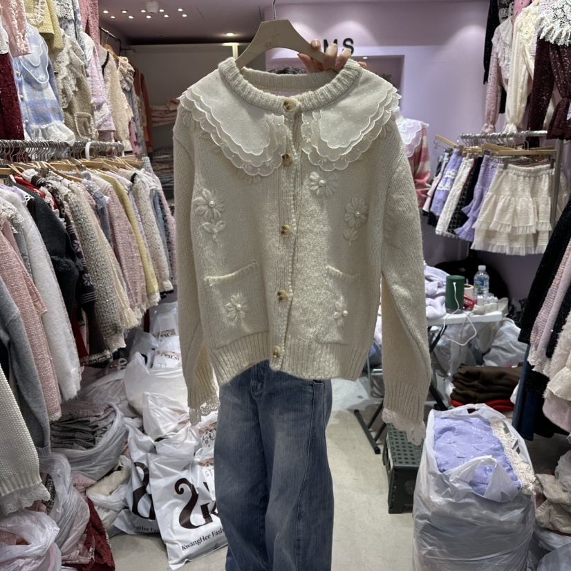 MS東大門㊣直郵女裝新款休閑真品時尚推薦人氣毛衣刺繡花朵MS毛衣圖色1