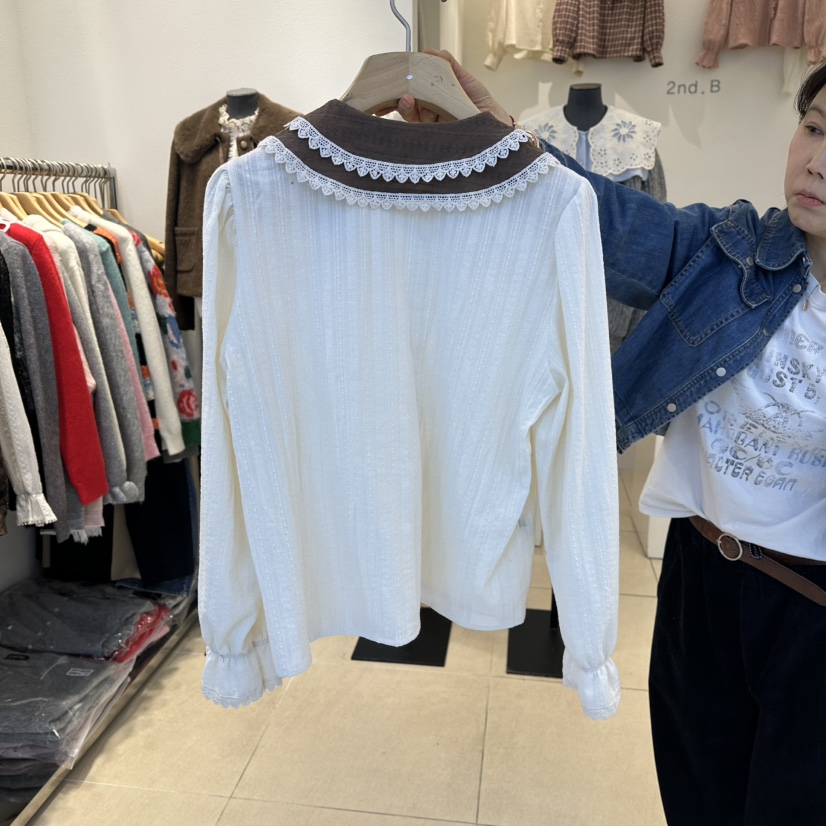 2nd B-S東大門㊣直郵女士新品推薦25秋冬人氣休閑襯衫蕾絲衫2nd B-S襯衫/蕾絲衫