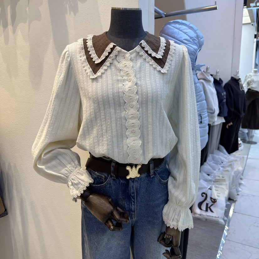 2nd B-S東大門㊣直郵女士新品推薦25秋冬人氣休閑襯衫蕾絲衫2nd B-S襯衫/蕾絲衫圖色1