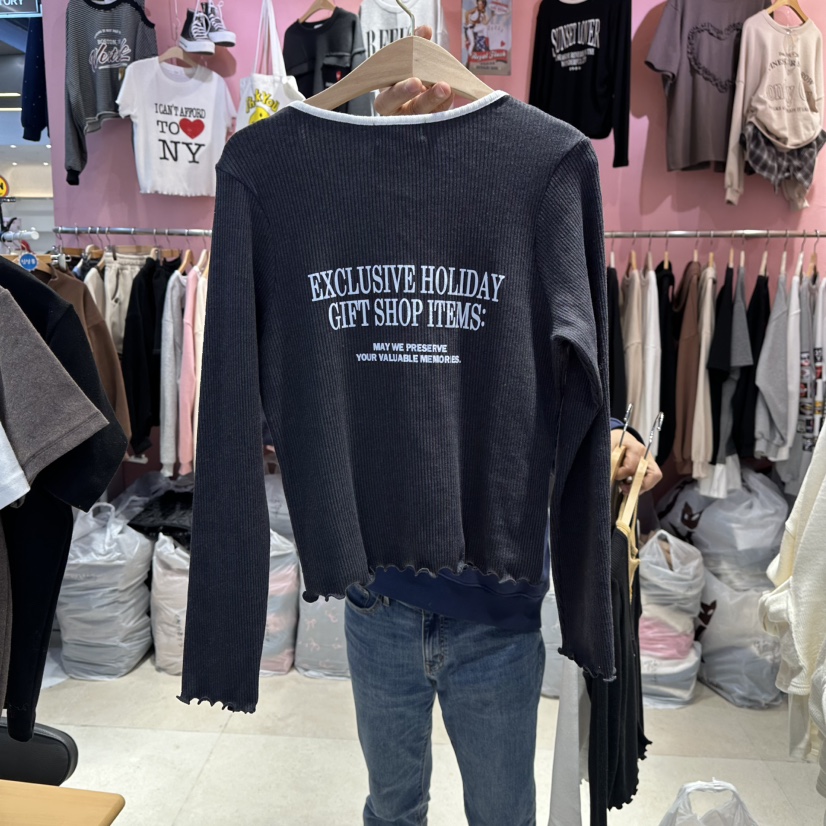 K STORY東大門㊣實拍女裝新品人氣長袖T恤羊毛衫假兩件雙層K STORY長袖T恤