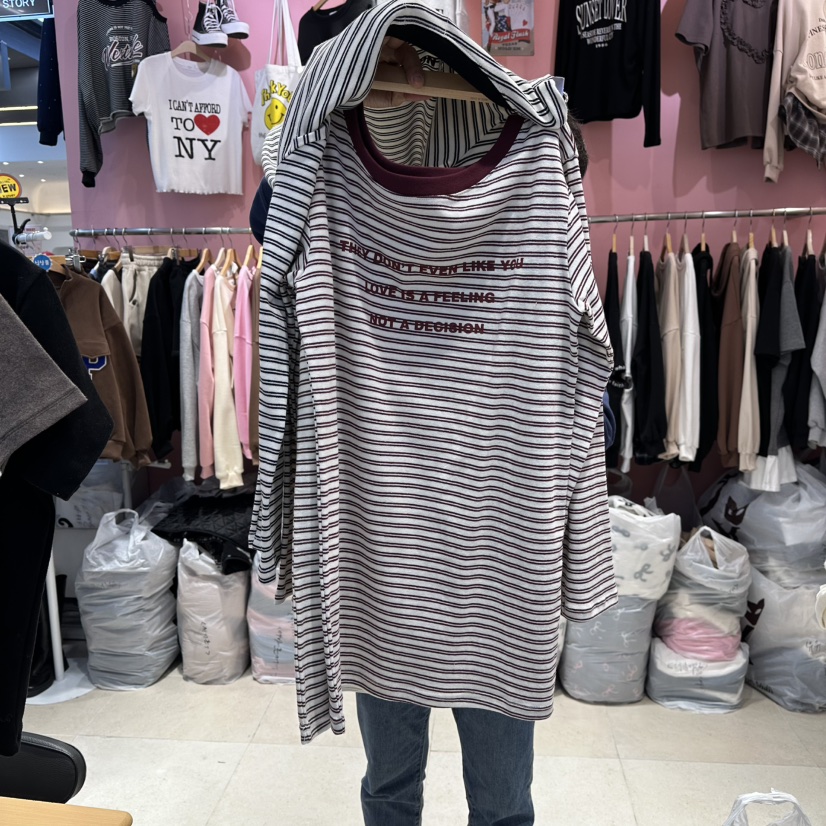 K STORY韓國直郵㊣女士新款休閑真品職業熱賣時尚25秋冬長袖T恤K STORY長袖T恤圖色2紅白條紋