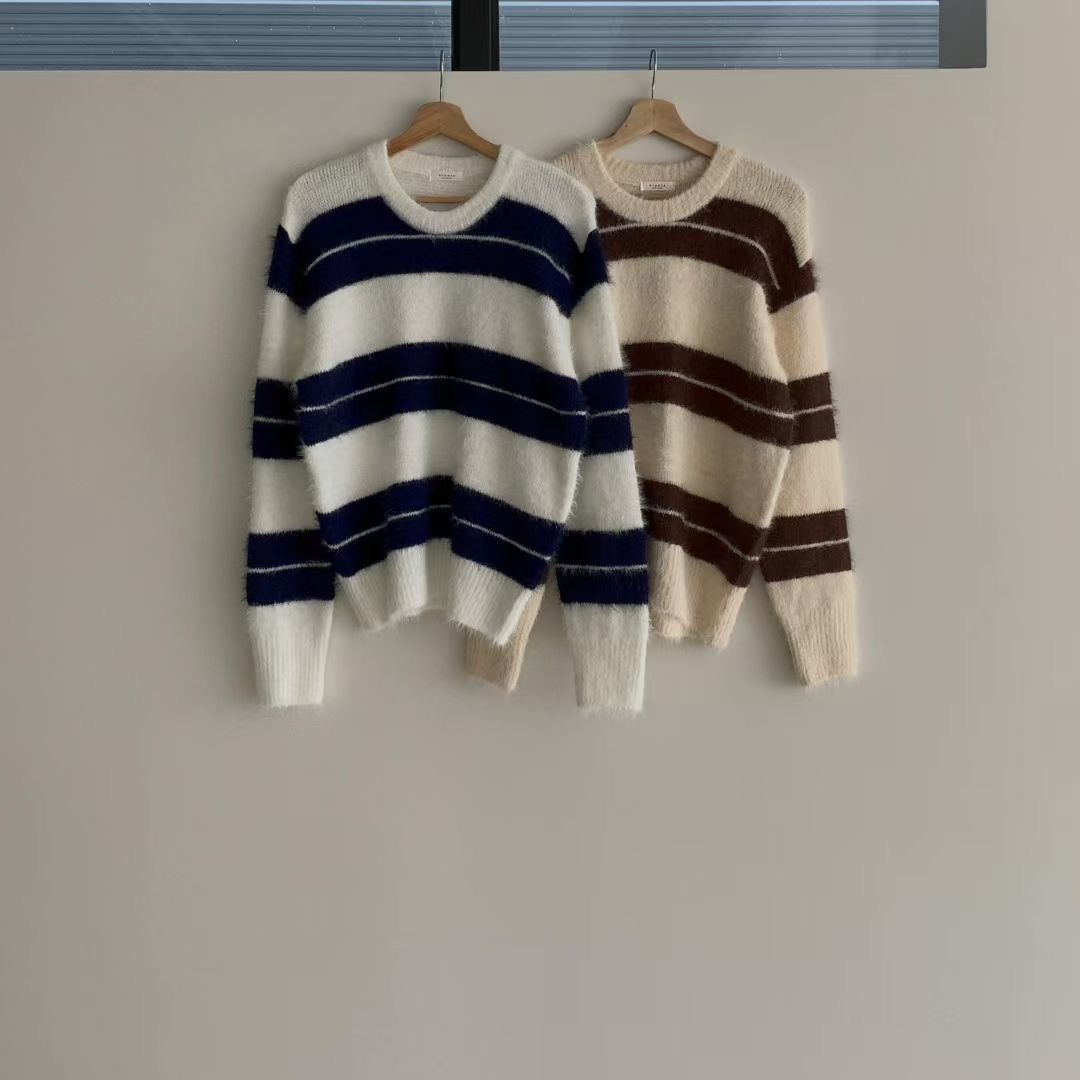 BREEZE-OT東大門㊣實拍女士新品人氣時尚真品熱賣針織衫條紋BREEZE-OT針織衫圖色2左二色