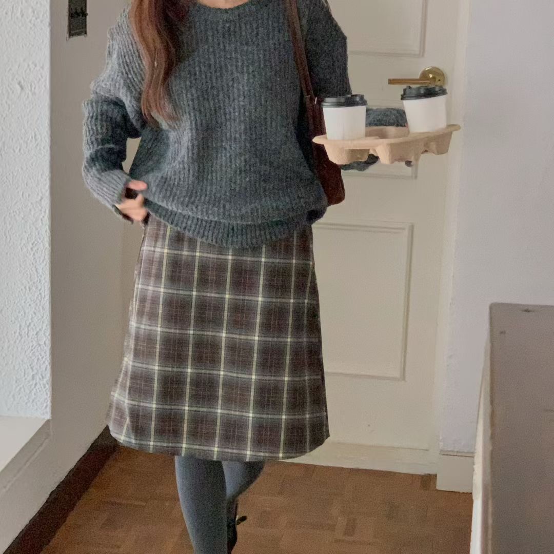 BREEZE-OT韓國代購㊣女士新款休閑25秋冬半身裙中短裙格紋BREEZE-OT半身裙/中短裙圖色2