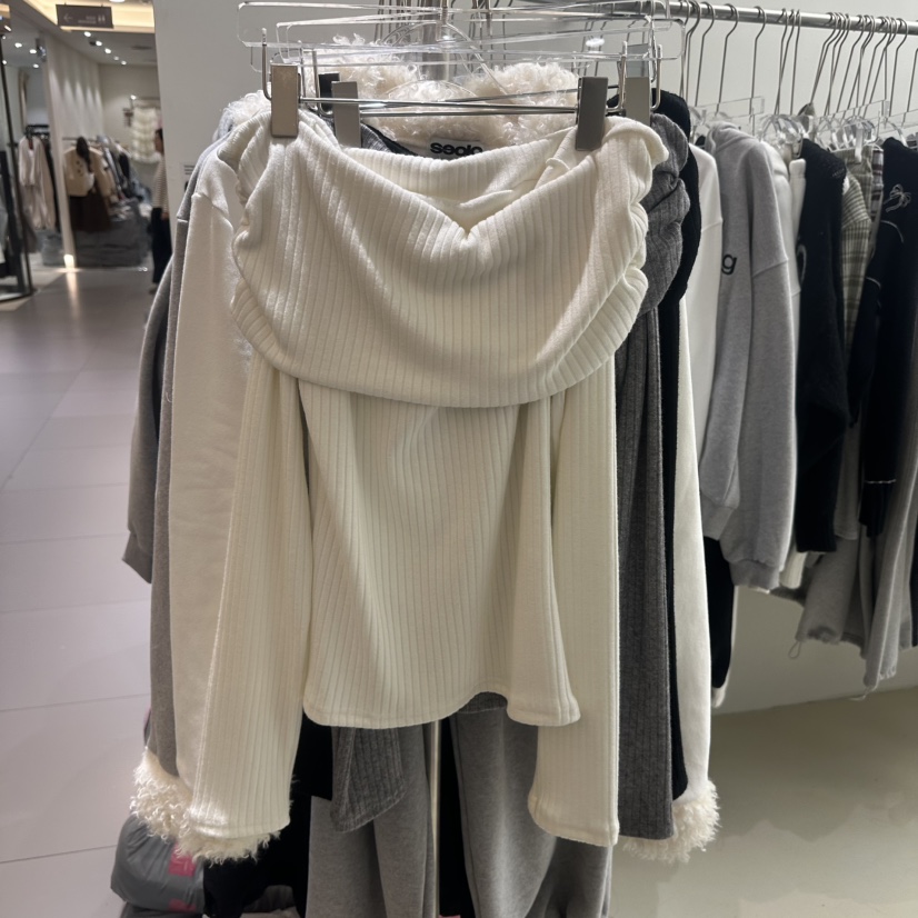 SEOLO東大門㊣實拍女士新款人氣職業時尚休閑25秋冬長袖T恤露肩Seolo seoul長袖T恤