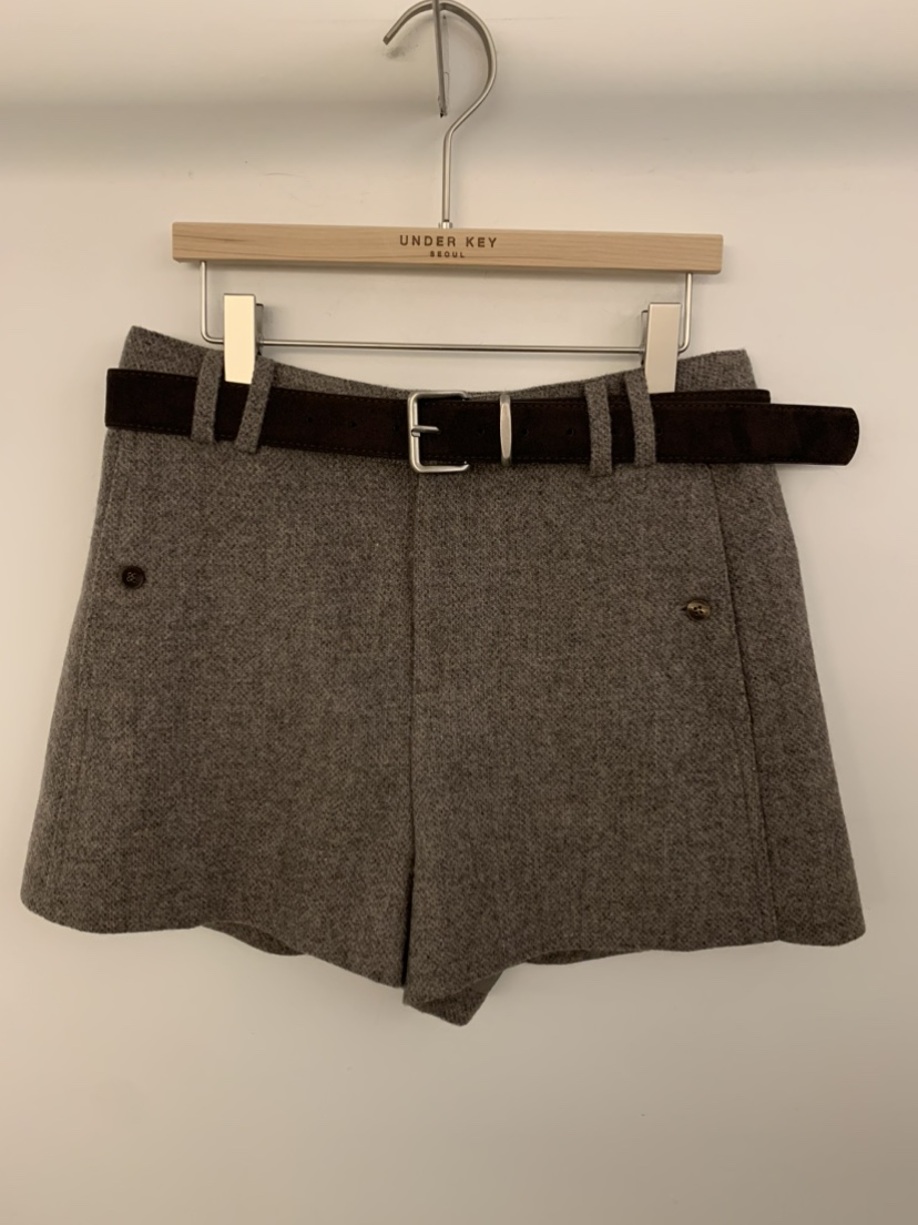 UNDER KEY東大門㊣直郵女士新品25秋冬真品休閑短褲含腰帶UNDER KEY短褲圖色2棕色