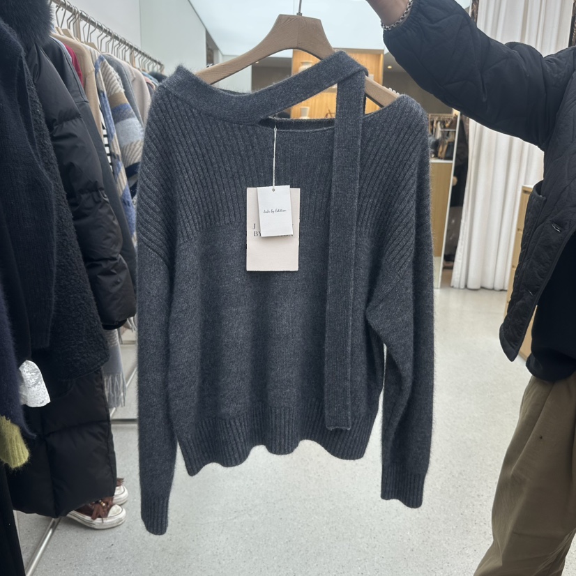 JUJU韓國代購㊣女士新品25秋冬休閑時尚人氣熱賣針織衫圍巾JUJU針織衫圖色2