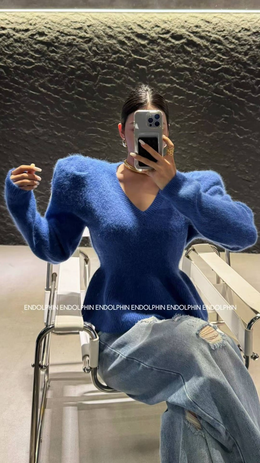 ENDOLPHIN韓國代購㊣女裝新款推薦熱賣真品職業時尚毛衣V領ENDOLPHIN毛衣圖色1