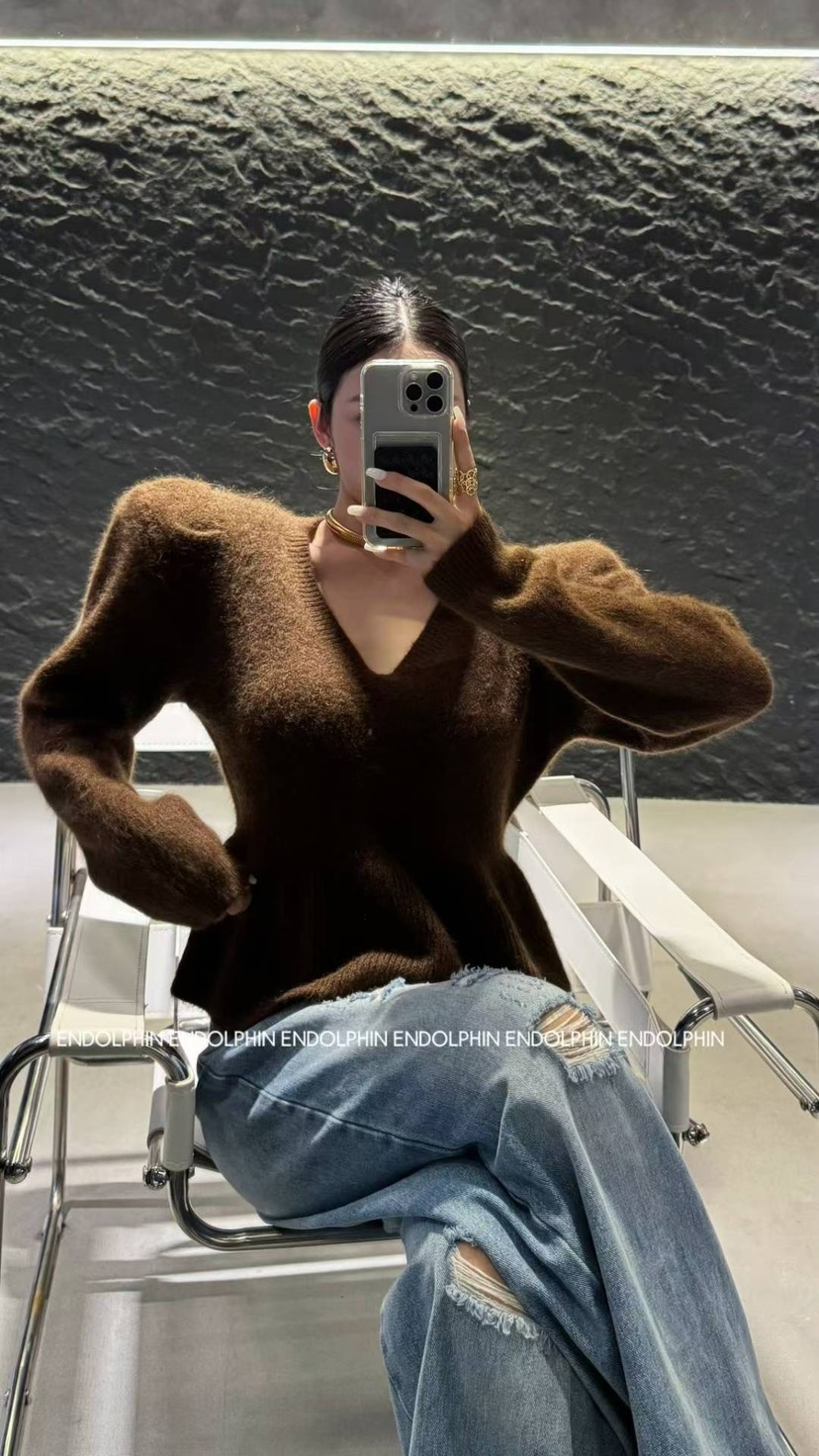 ENDOLPHIN韓國代購㊣女裝新款推薦熱賣真品職業時尚毛衣V領ENDOLPHIN毛衣圖色2