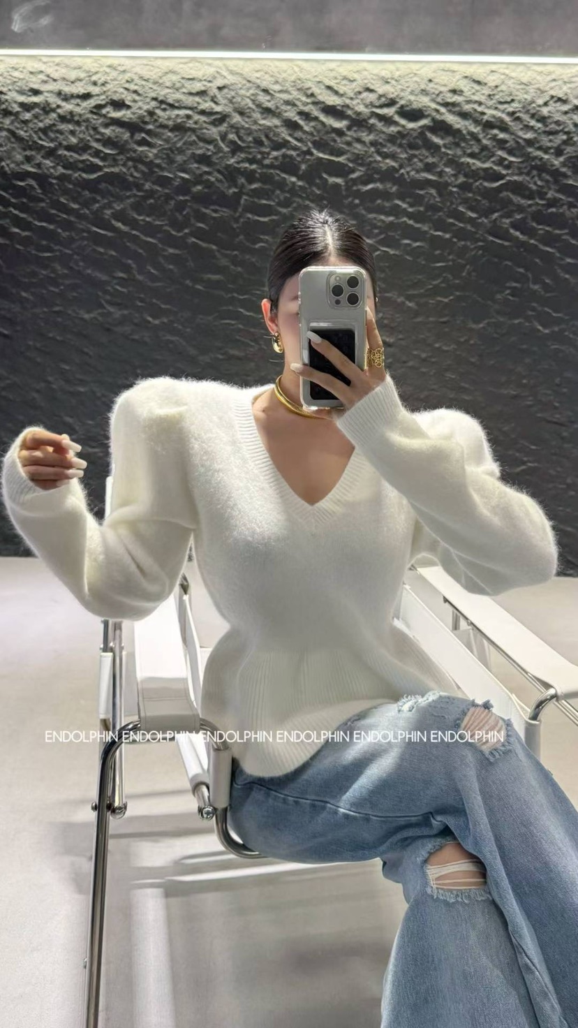 ENDOLPHIN韓國代購㊣女裝新款推薦熱賣真品職業時尚毛衣V領ENDOLPHIN毛衣圖色3