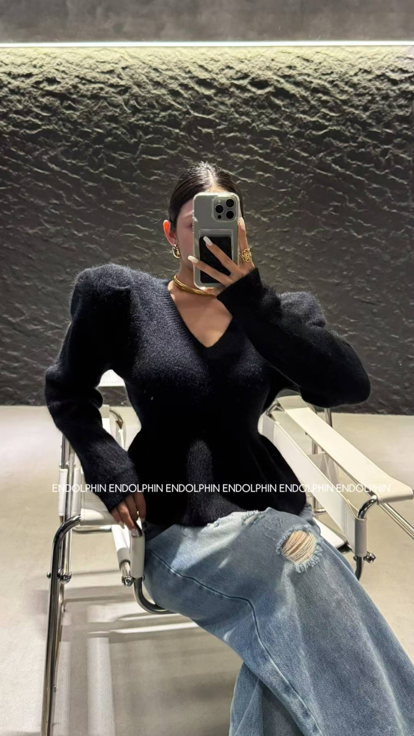 ENDOLPHIN韓國代購㊣女裝新款推薦熱賣真品職業時尚毛衣V領ENDOLPHIN毛衣圖色4