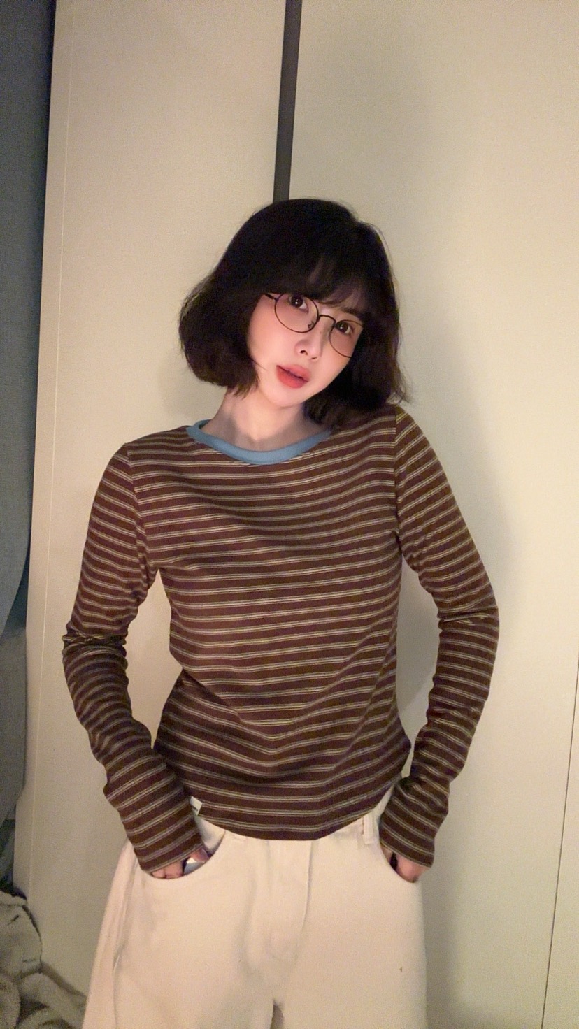 LUMIPLE韓國代購㊣女士新品休閑人氣推薦25秋冬熱賣長袖T恤LUMIPLE長袖T恤