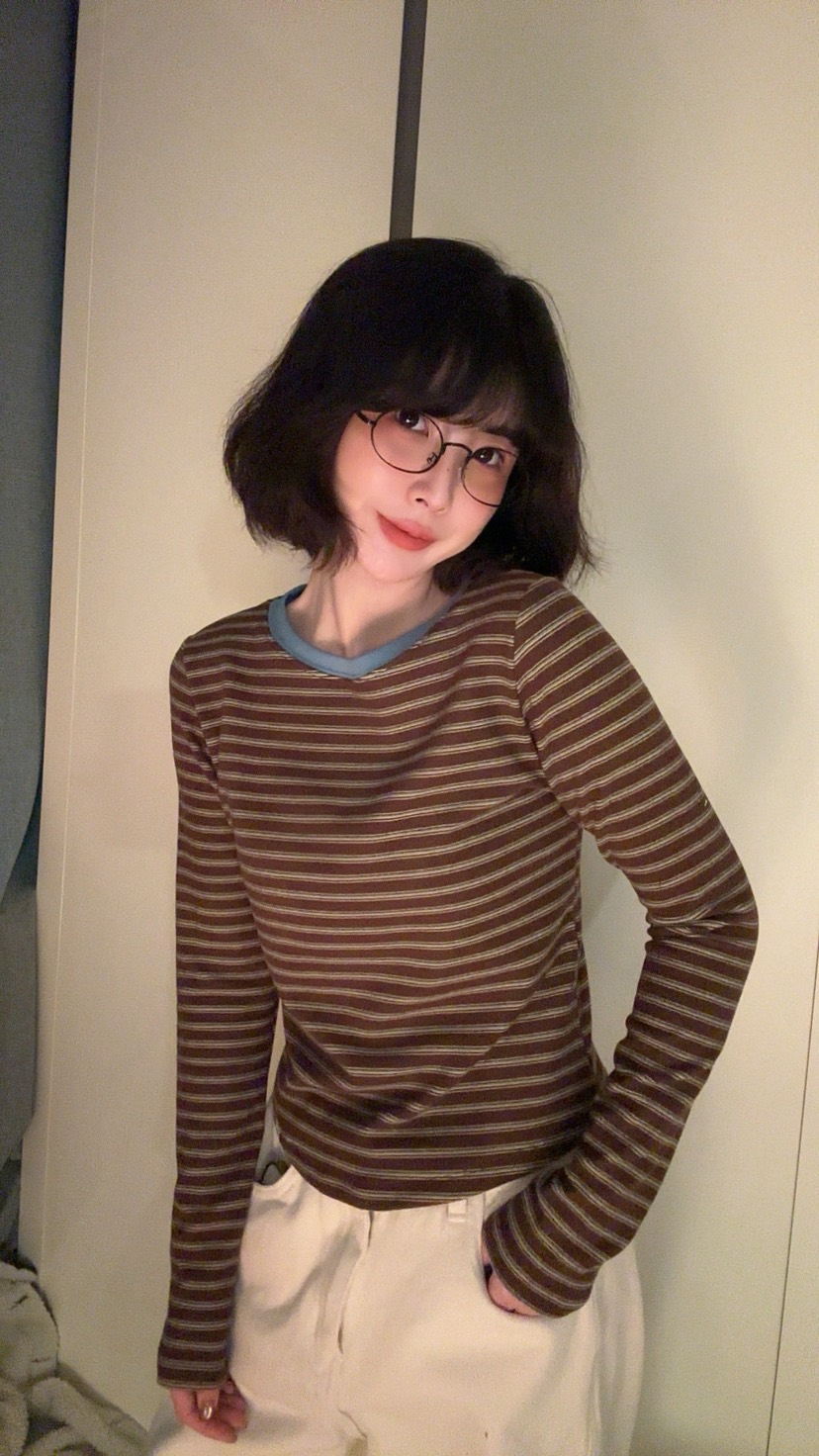 LUMIPLE韓國代購㊣女士新品休閑人氣推薦25秋冬熱賣長袖T恤LUMIPLE長袖T恤