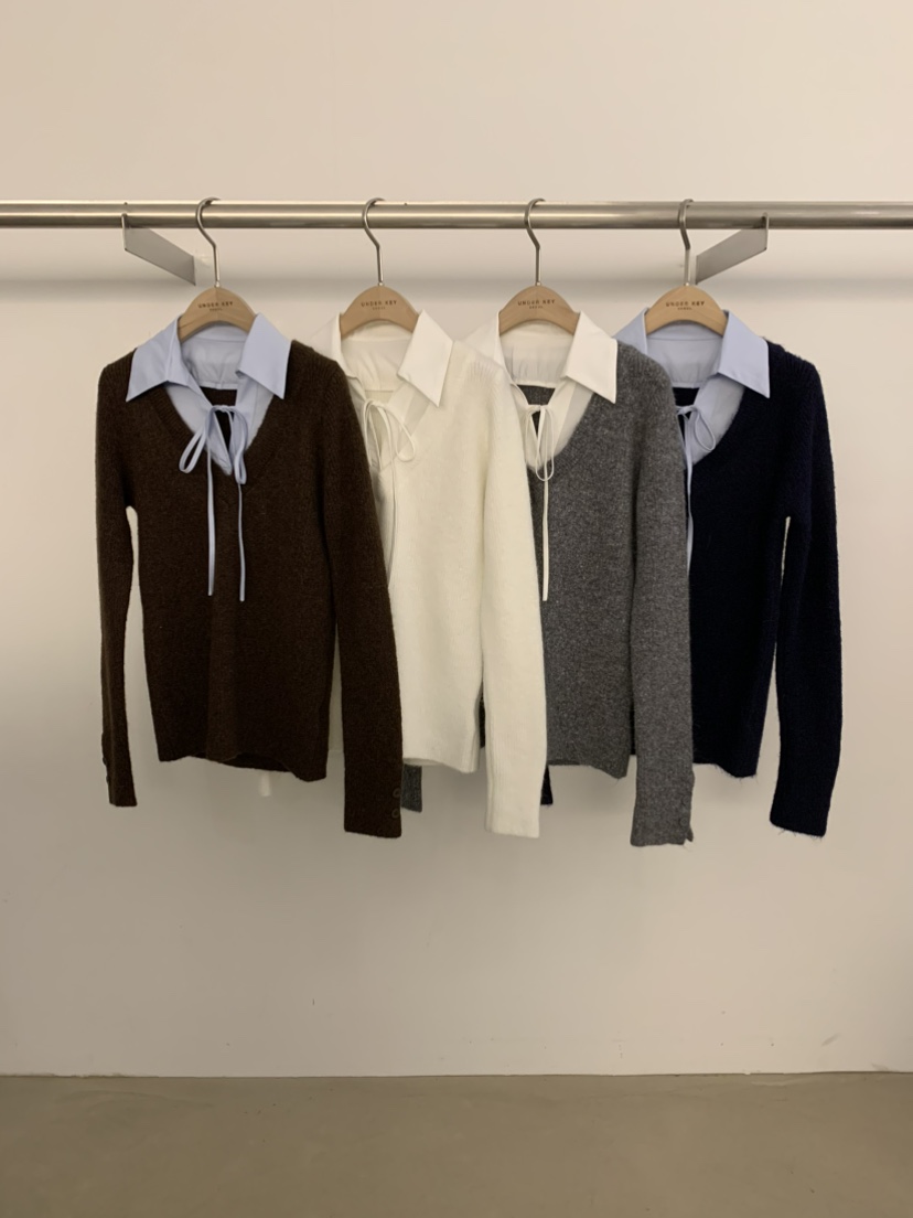 UNDER KEY韓國直郵㊣女士新品熱賣休閑人氣25秋冬針織衫假兩件UNDER KEY針織衫