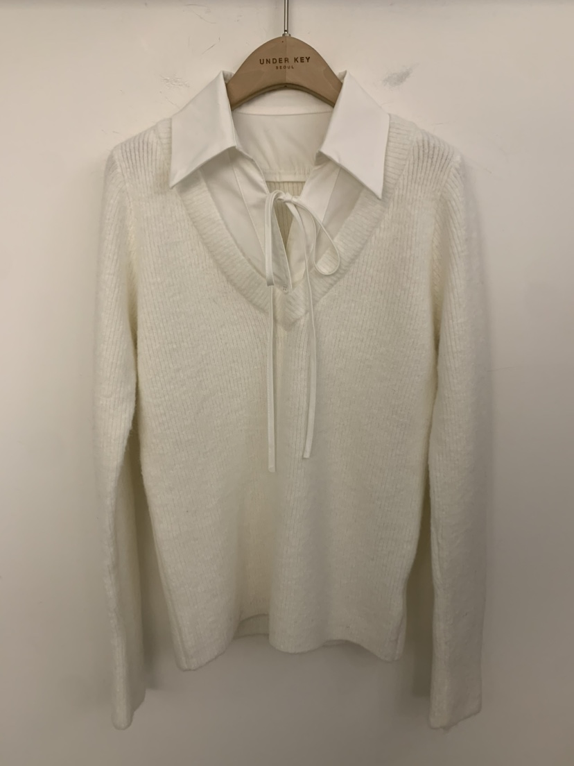 UNDER KEY韓國直郵㊣女士新品熱賣休閑人氣25秋冬針織衫假兩件UNDER KEY針織衫圖色1