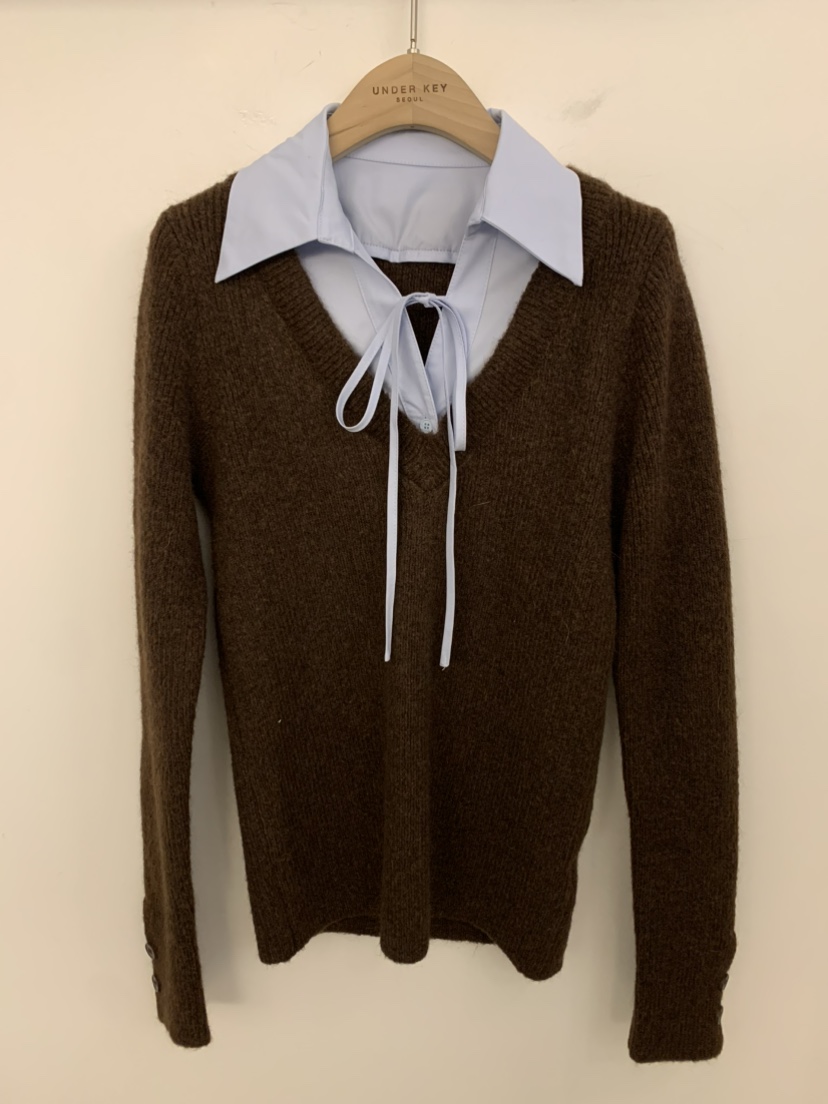 UNDER KEY韓國直郵㊣女士新品熱賣休閑人氣25秋冬針織衫假兩件UNDER KEY針織衫圖色2