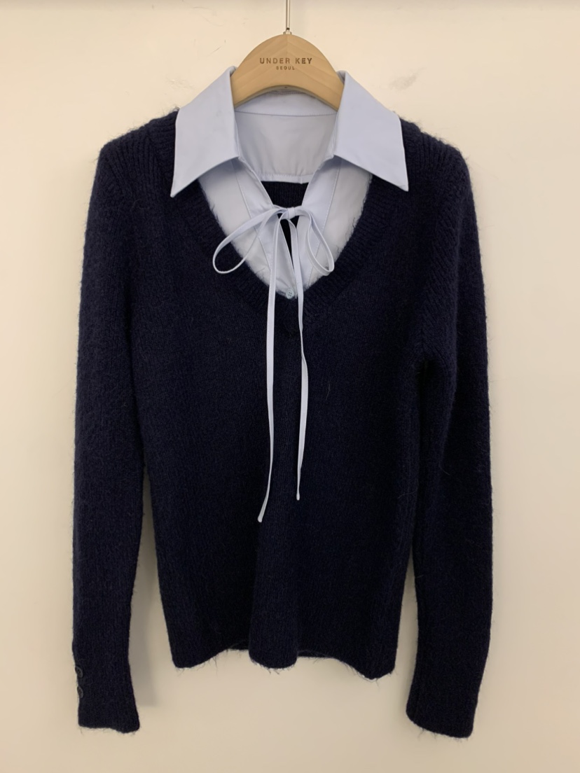 UNDER KEY韓國直郵㊣女士新品熱賣休閑人氣25秋冬針織衫假兩件UNDER KEY針織衫圖色3