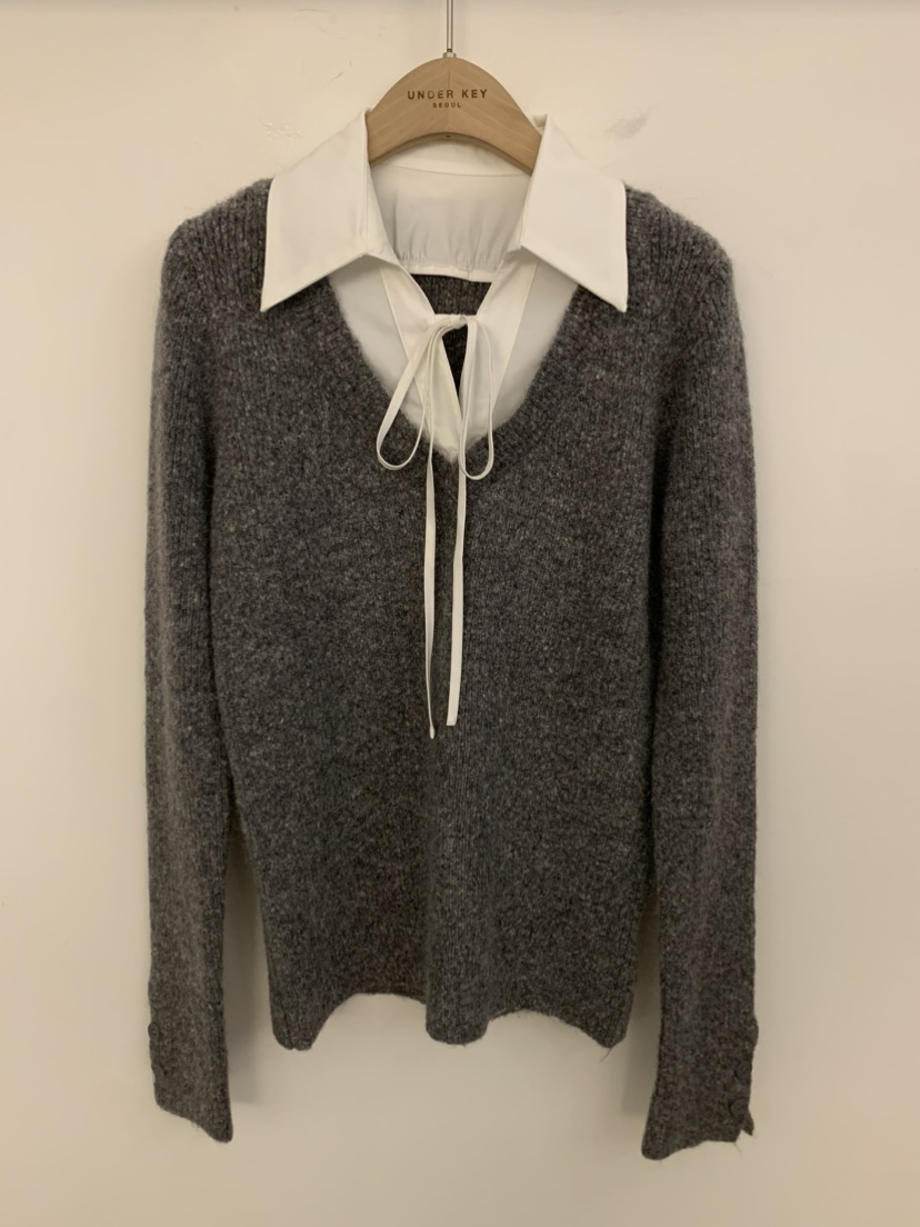 UNDER KEY韓國直郵㊣女士新品熱賣休閑人氣25秋冬針織衫假兩件UNDER KEY針織衫圖色4