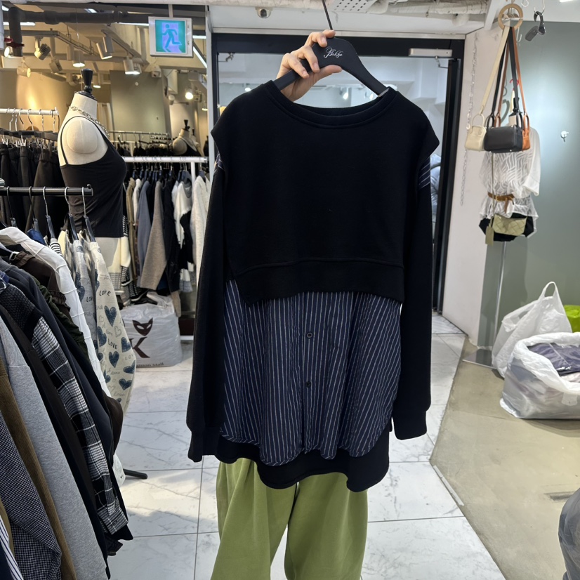 BAKHA-衣服韓國代購㊣女裝新品時尚職業真品熱賣25秋冬衛衣雙層BAKHA衛衣圖色2黑色