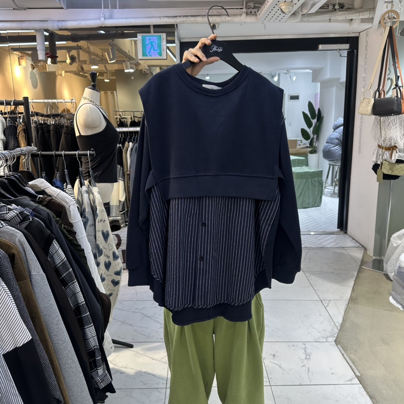 BAKHA-衣服韓國代購㊣女裝新品時尚職業真品熱賣25秋冬衛衣雙層BAKHA衛衣圖色3深藍色