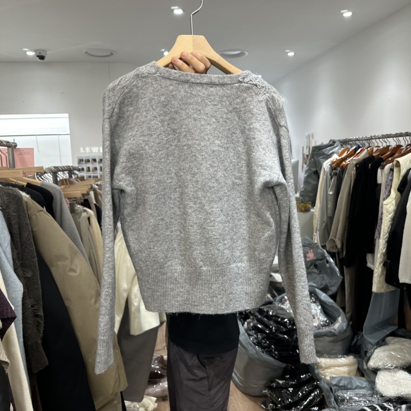 LEWIN韓國代購㊣女裝新款真品推薦休閑針織衫假兩件蕾絲開衫LEWIN針織衫